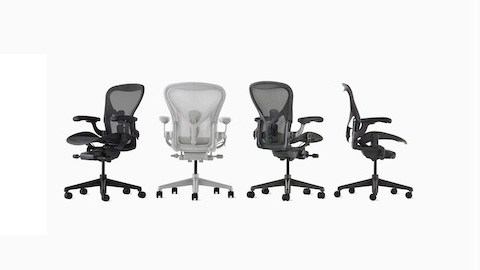 Four Aerons Chairs in four colours, and one Aeron stool.